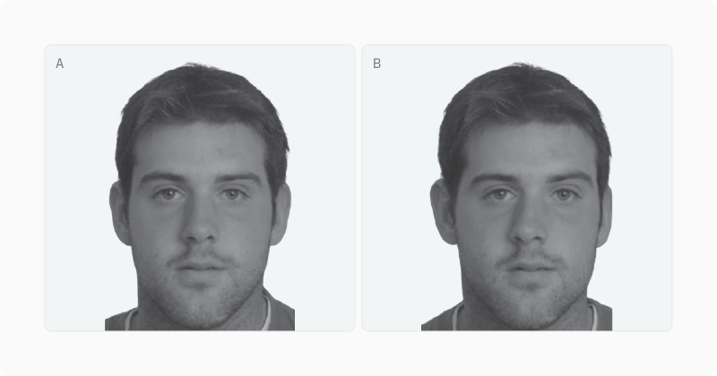 Side-by-side comparison of high symmetry versus low symmetry facial morphs