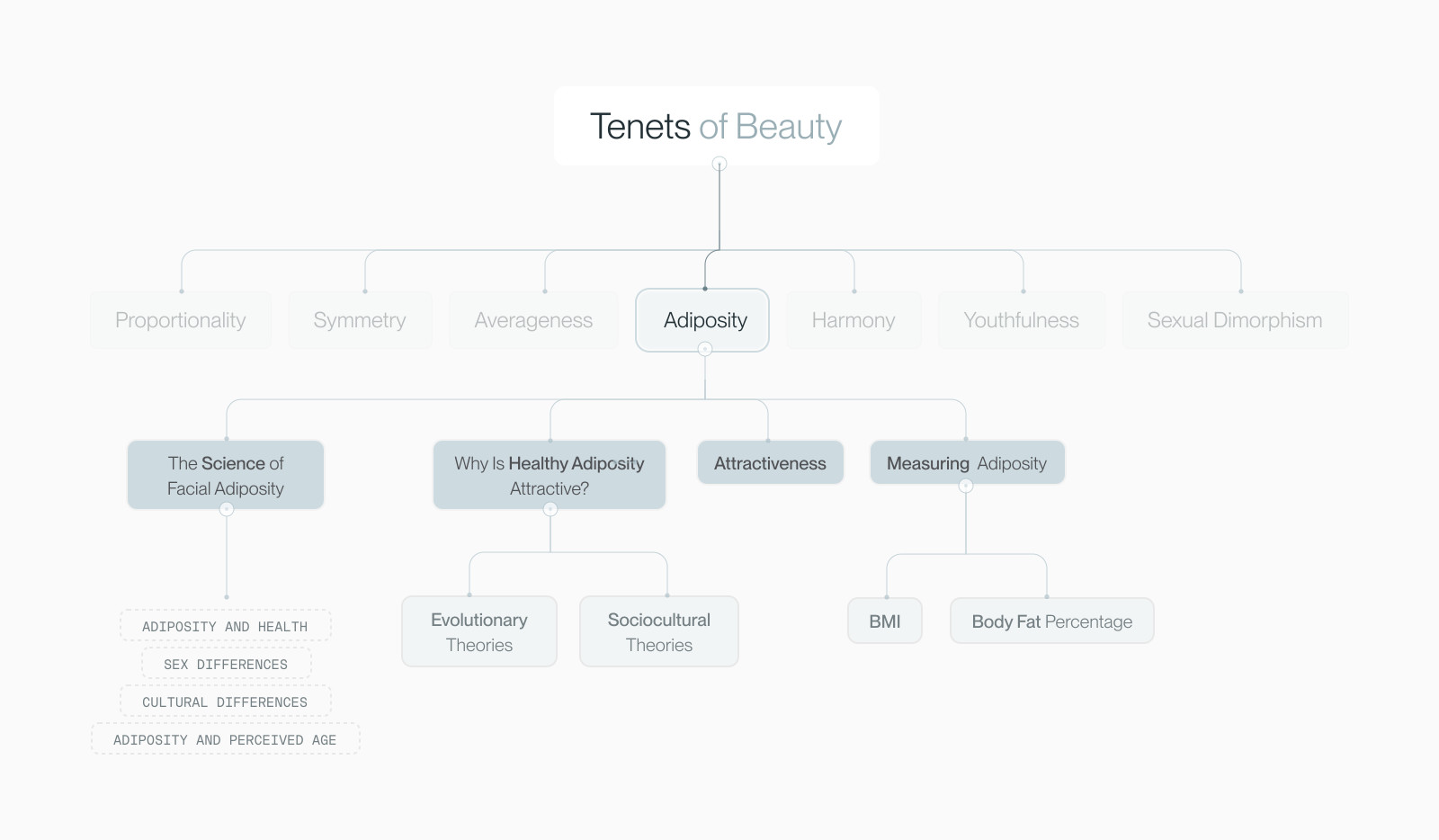 Mindmap placing facial adiposity within the seven tenets of beauty framework