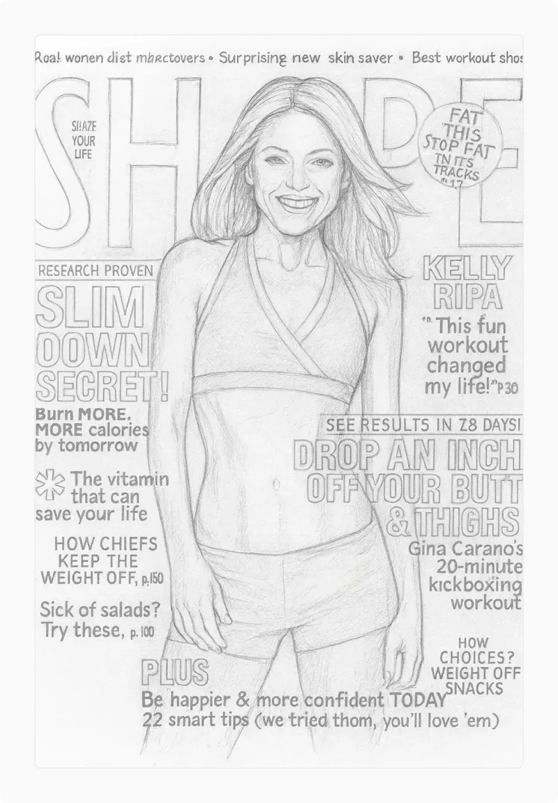 Cover of a women's lifestyle magazine featuring thin-ideal weight-loss headlines