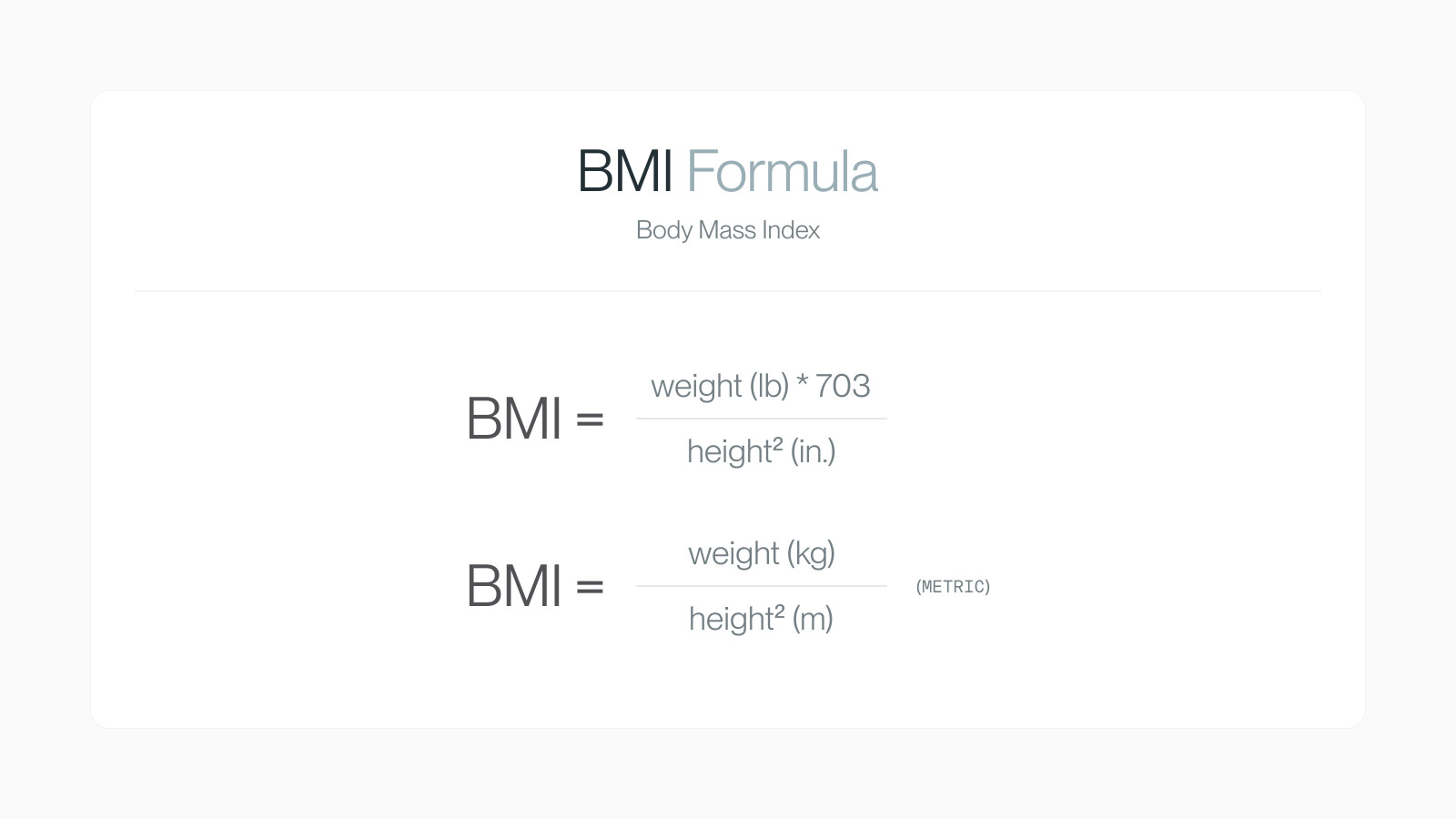 Diagram of the BMI formula in imperial and metric units