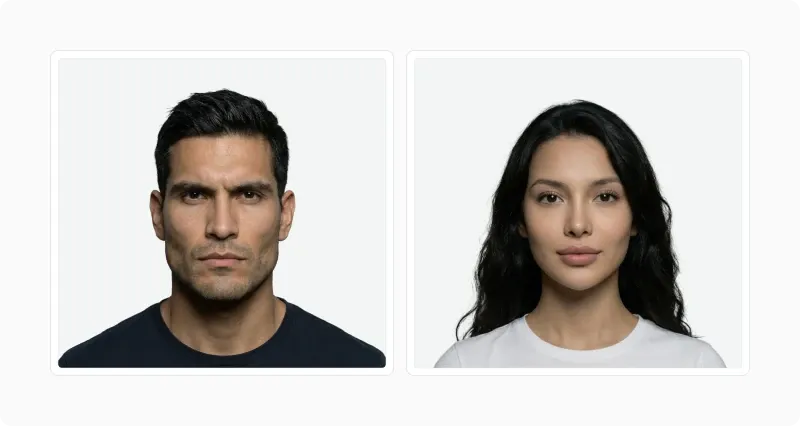 Two front portraits of a man and a woman of similar high attractiveness shown side by side