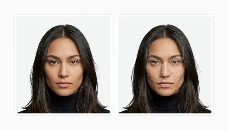 Two female portraits, one with shorter and one with longer hair, overlaid with proportion measurement boxes