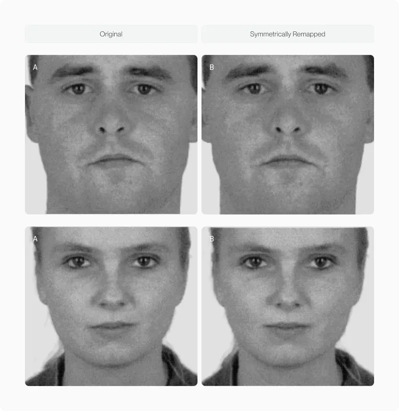 Two-by-two matrix of symmetry effect sizes by study method: manipulated and natural, side-by-side and one-at-a-time
