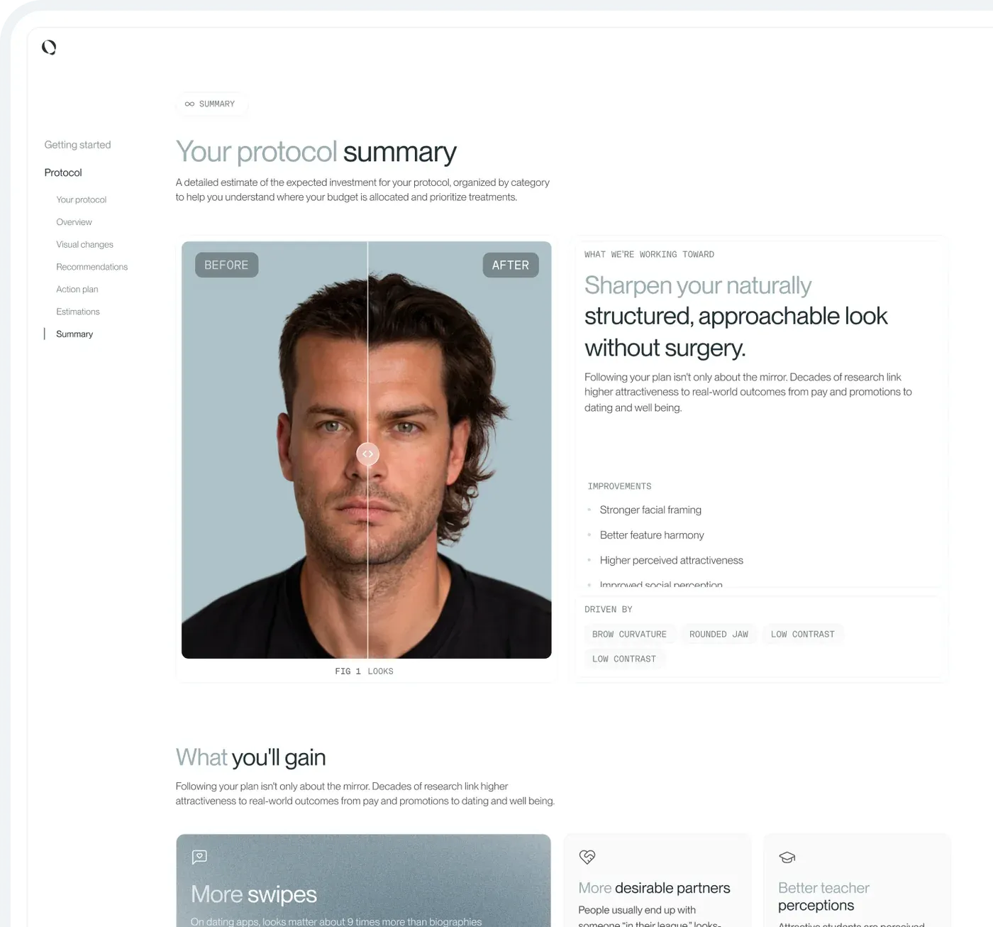 The QOVES report showing a personalized facial analysis plan