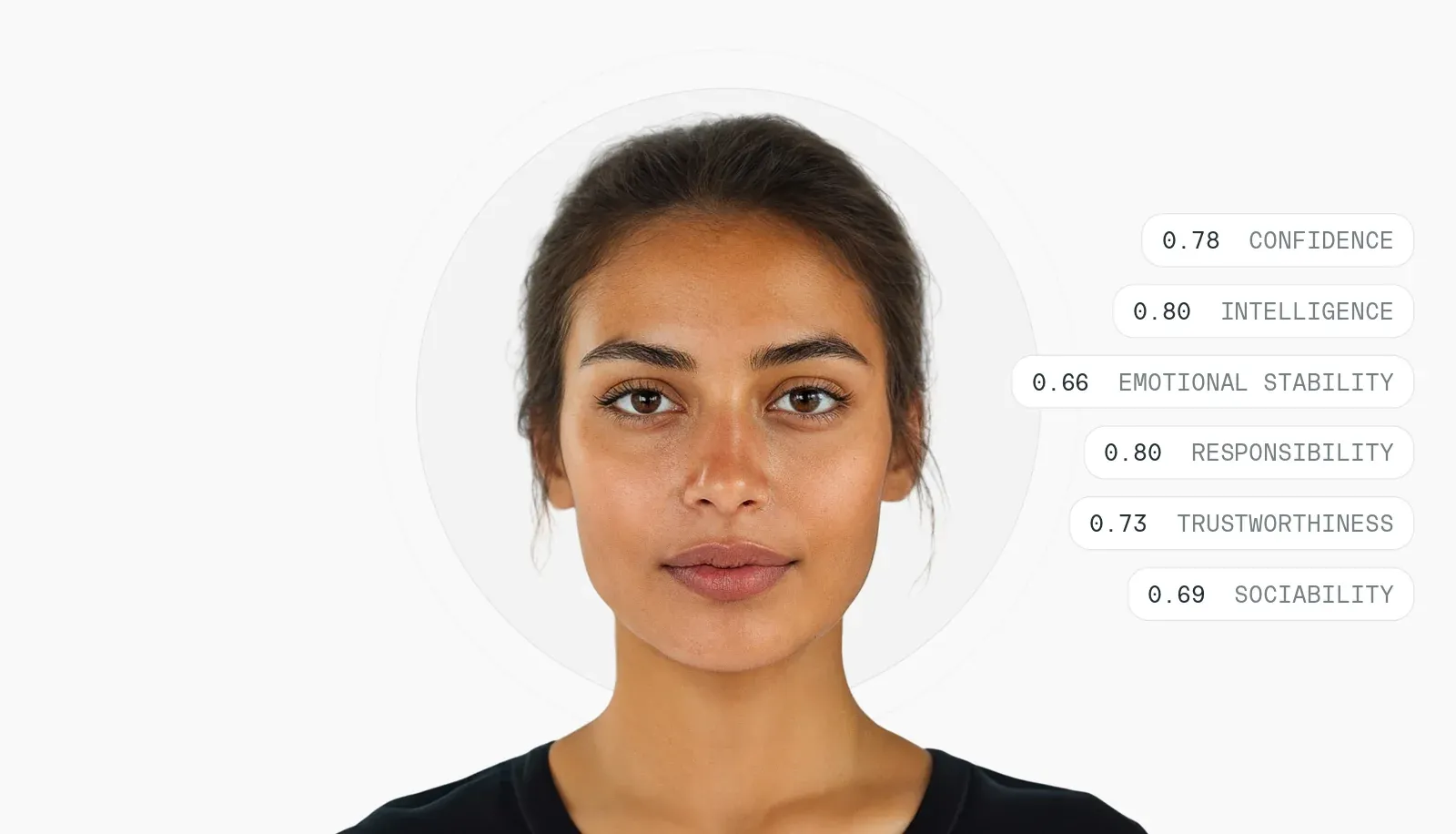 The same model edited with AI, with the correlations raters in the USA and Canada link to more attractive female faces