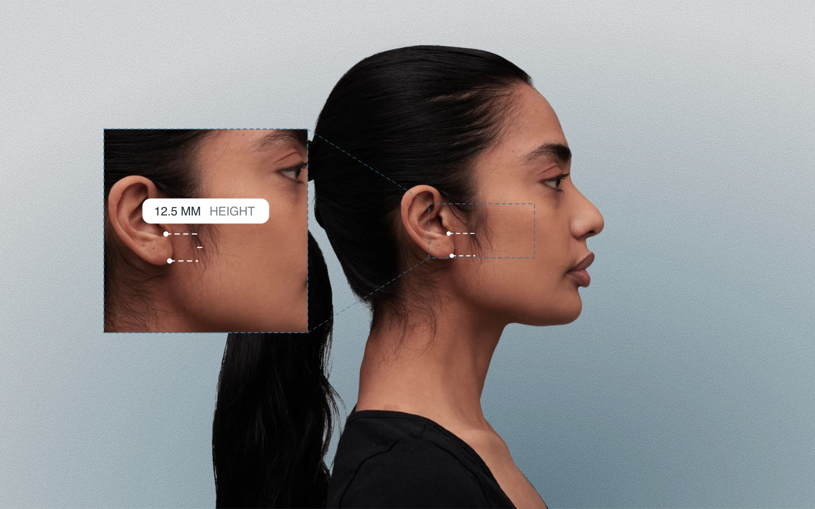 Earlobe height measured on a female side-profile portrait