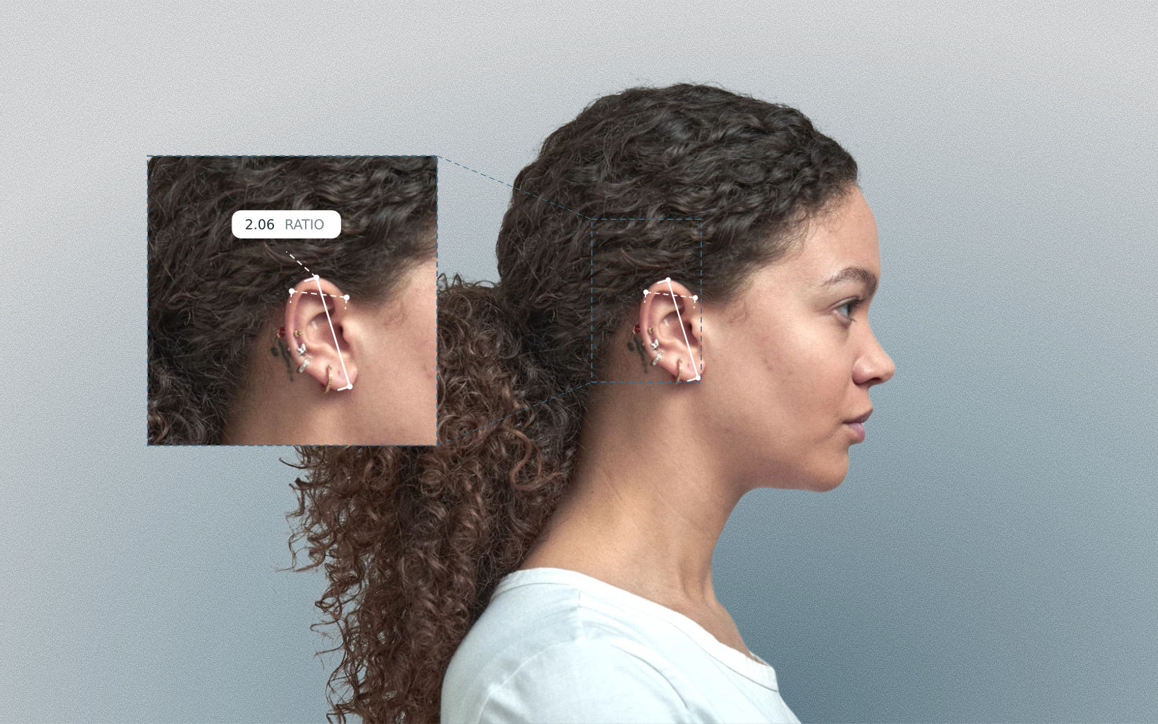 Ear length-to-breadth ratio measured on a female side-profile portrait