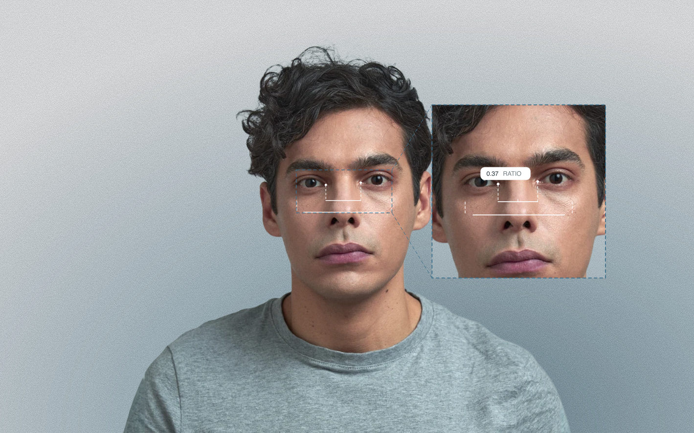 Eye spacing ratio measured on a male front-facing portrait Eye spacing ratio measured on a male front-facing portrait