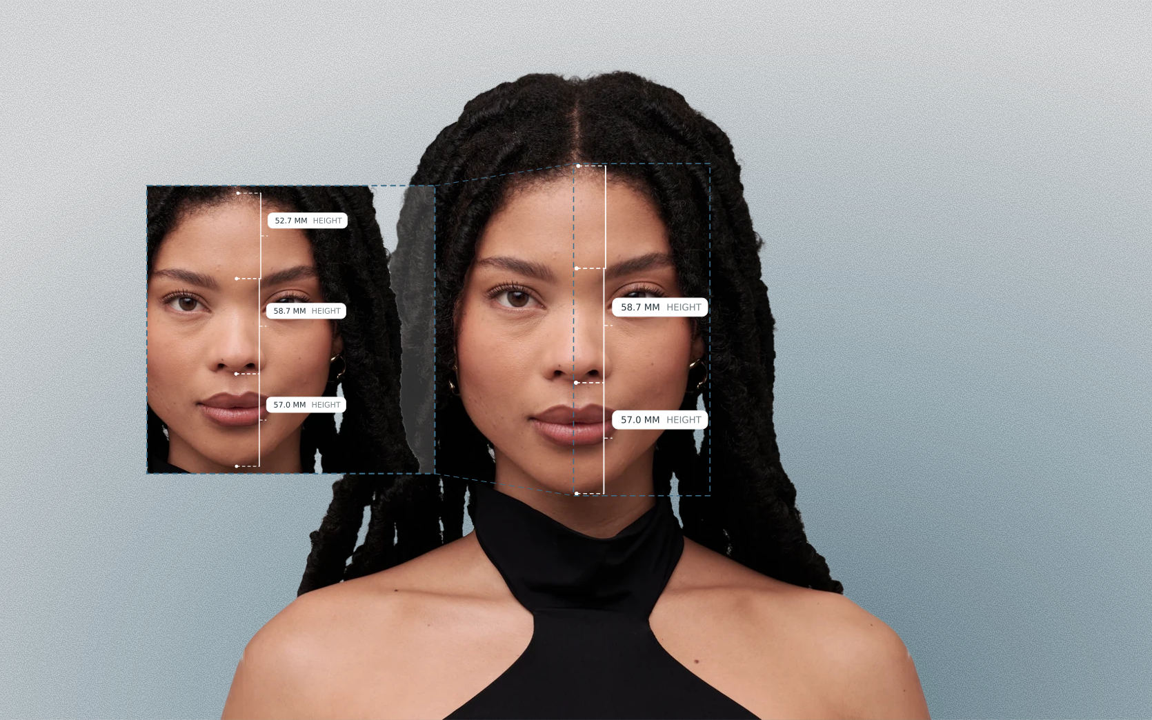 Lower facial third measured on a female front-facing portrait Lower facial third measured on a female front-facing portrait