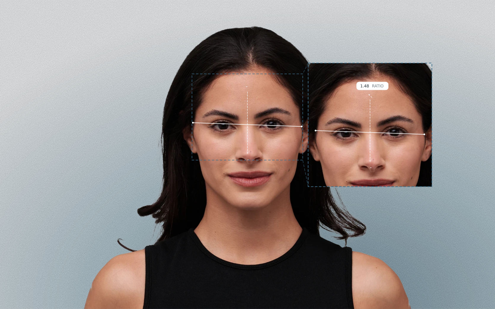Facial width-to-height ratio measured on a female front-facing portrait Facial width-to-height ratio measured on a female front-facing portrait