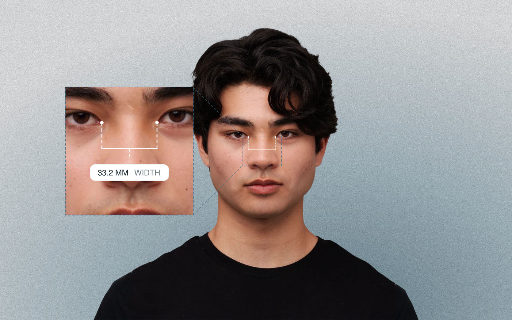 Intercanthal width measured on a male front-facing portrait