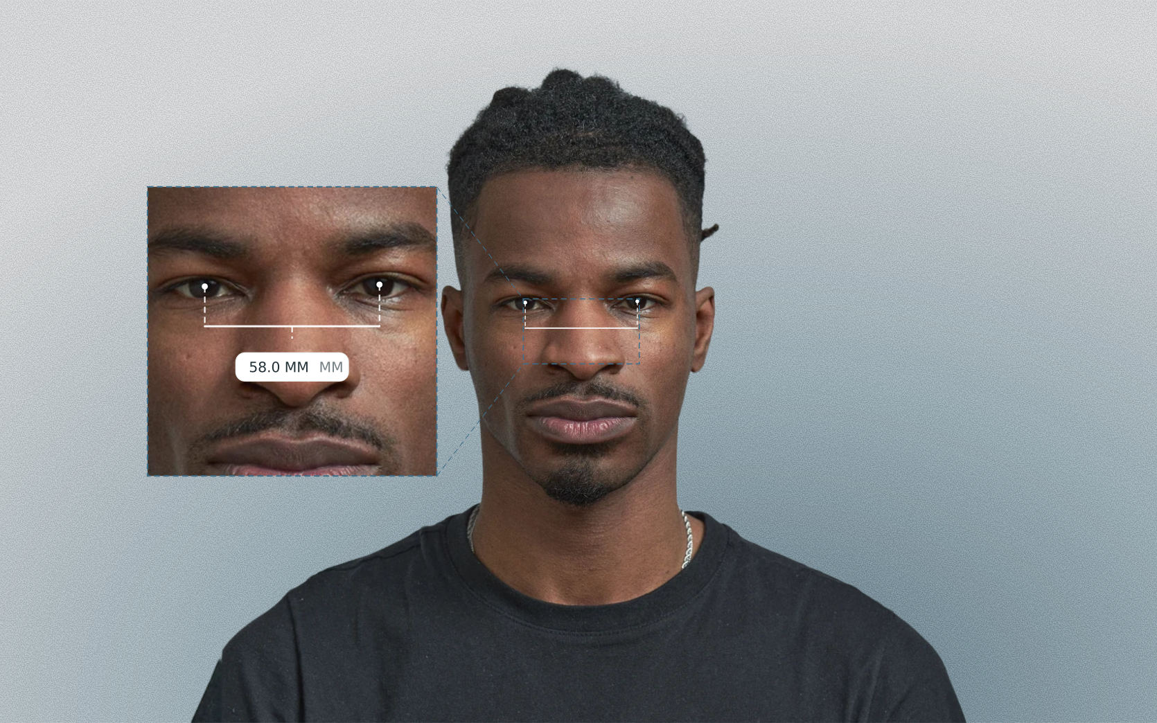 Interpupillary distance measured on a male front-facing portrait Interpupillary distance measured on a male front-facing portrait
