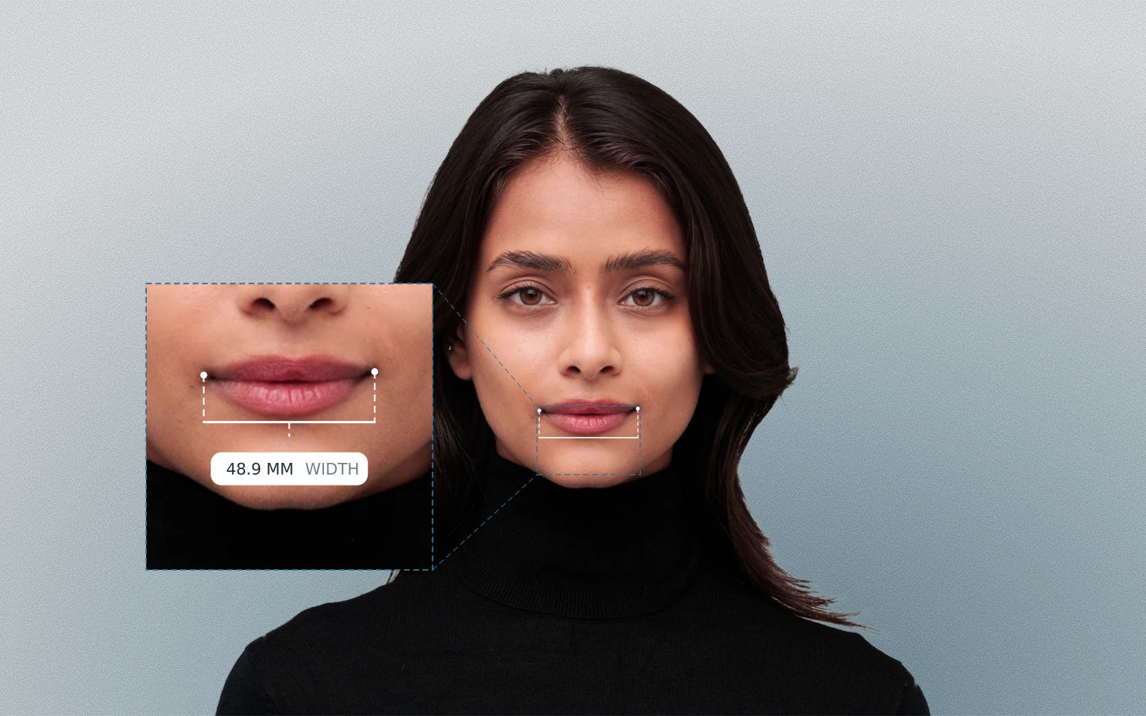 Mouth width measured on a female front-facing portrait Mouth width measured on a female front-facing portrait