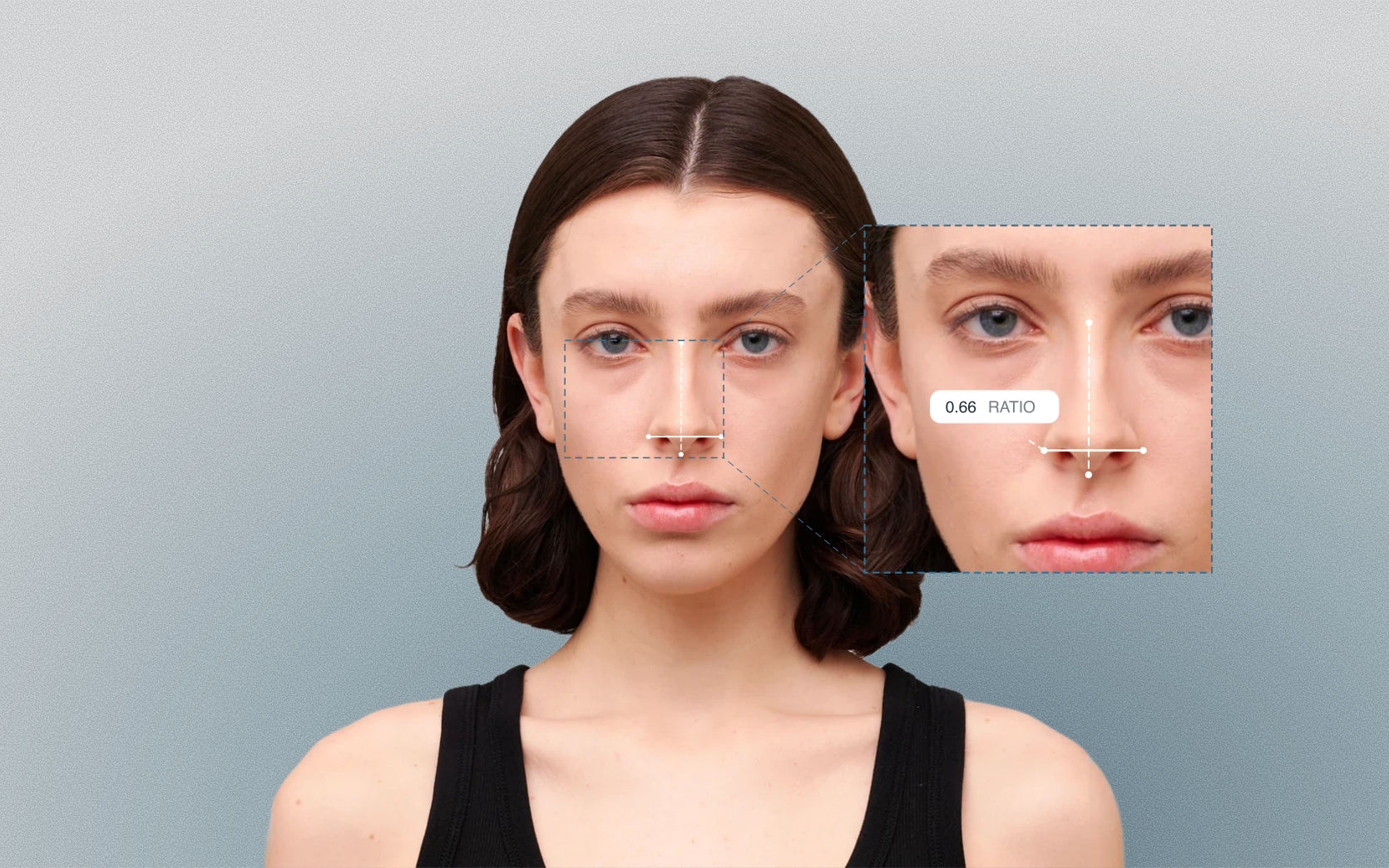 Nasal aspect ratio measured on a female front-facing portrait Nasal aspect ratio measured on a female front-facing portrait