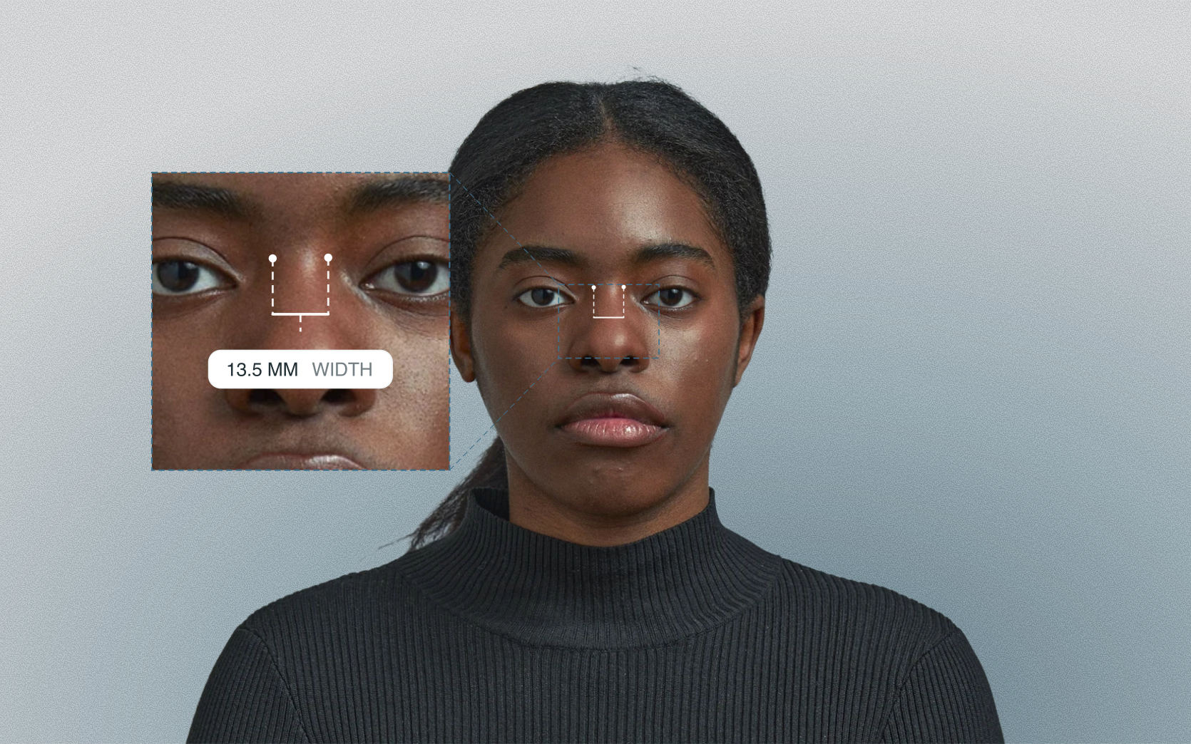 Nasal bridge width measured on a female front-facing portrait Nasal bridge width measured on a female front-facing portrait