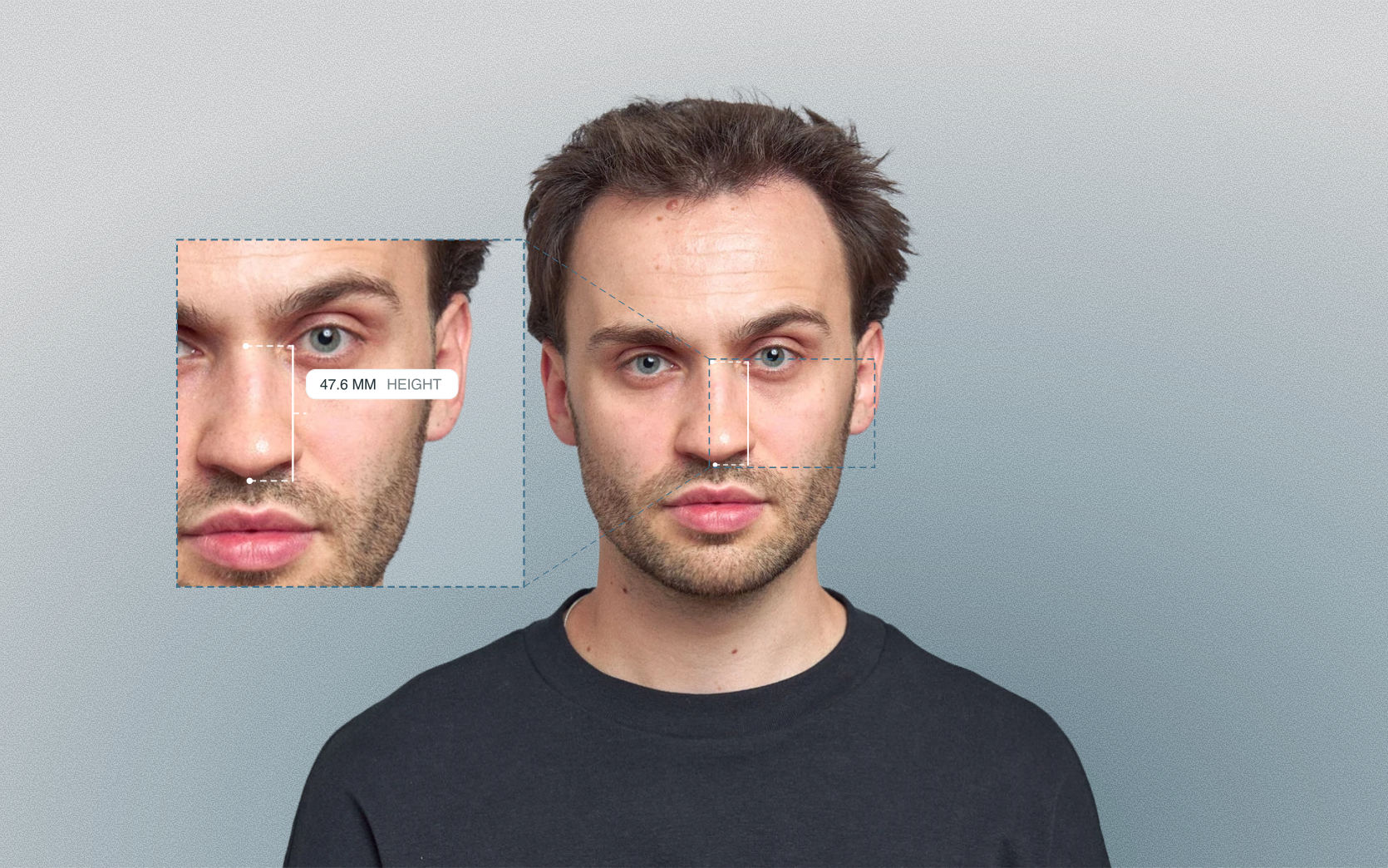 Nasal height measured on a male front-facing portrait Nasal height measured on a male front-facing portrait