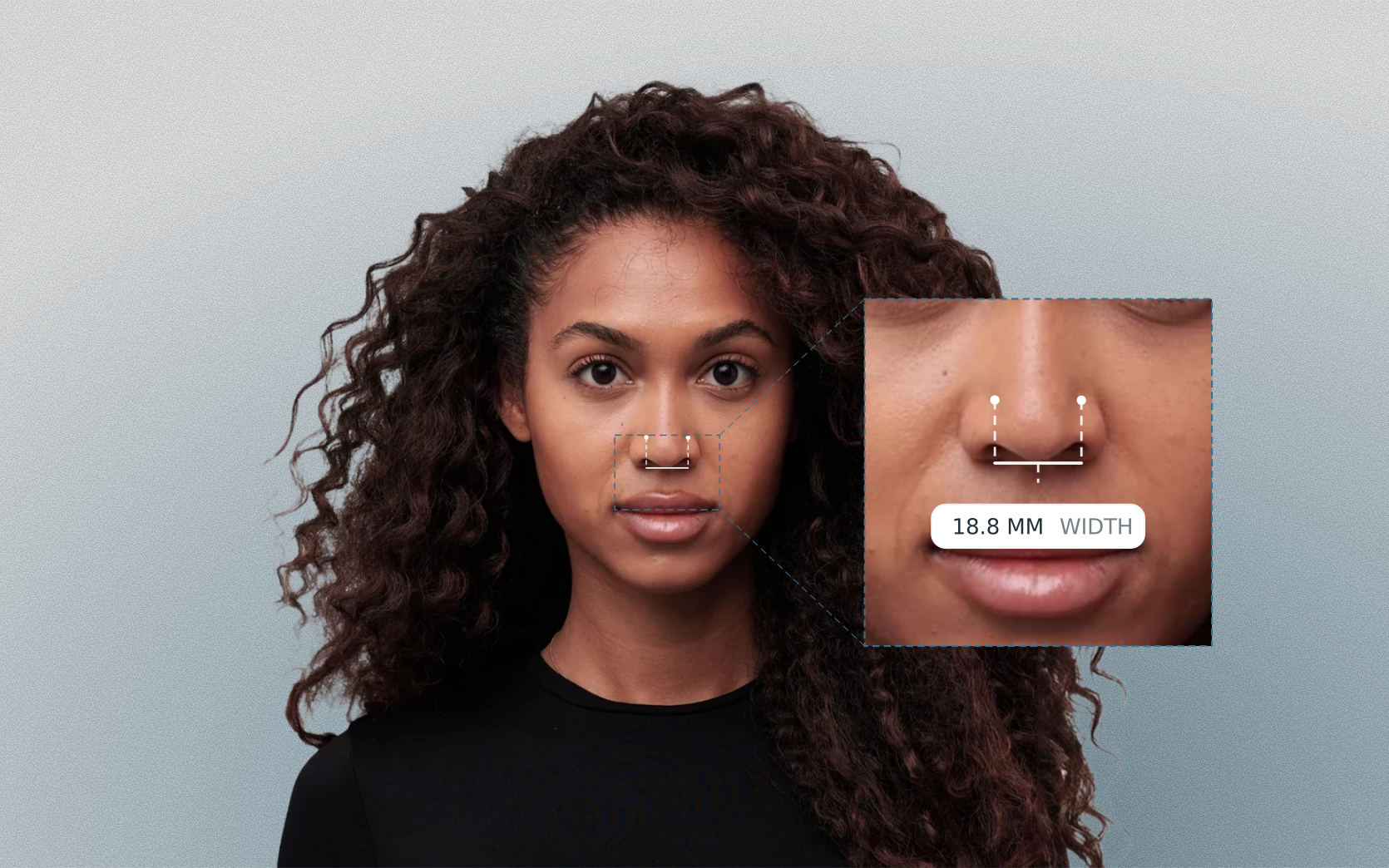 Nasal tip width measured on a female front-facing portrait