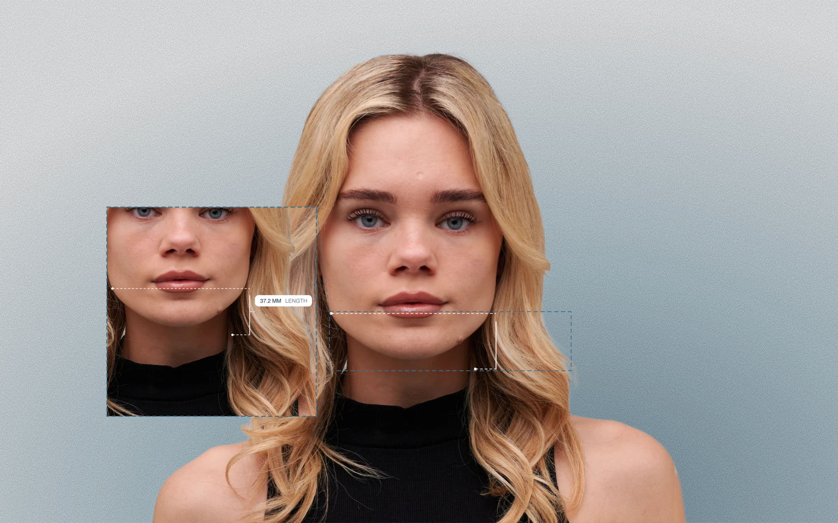 Neck length measured on a female front-facing portrait