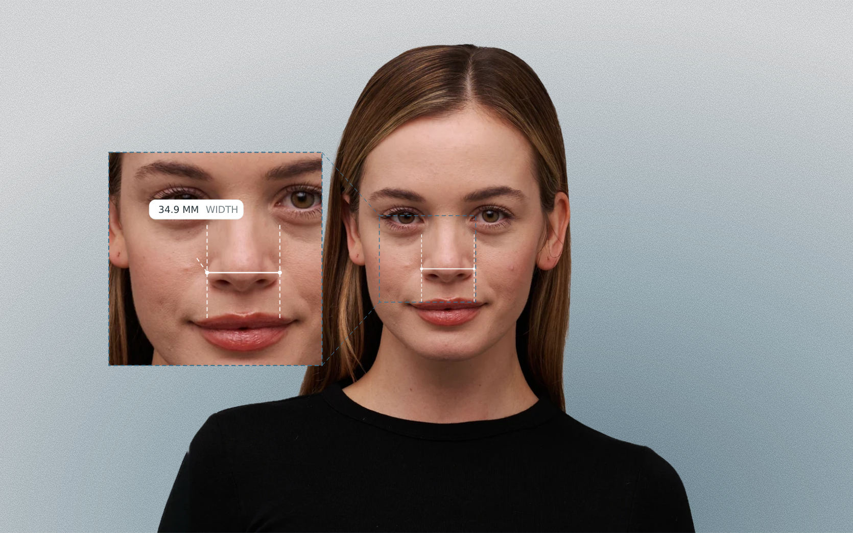Nose width measured on a female front-facing portrait