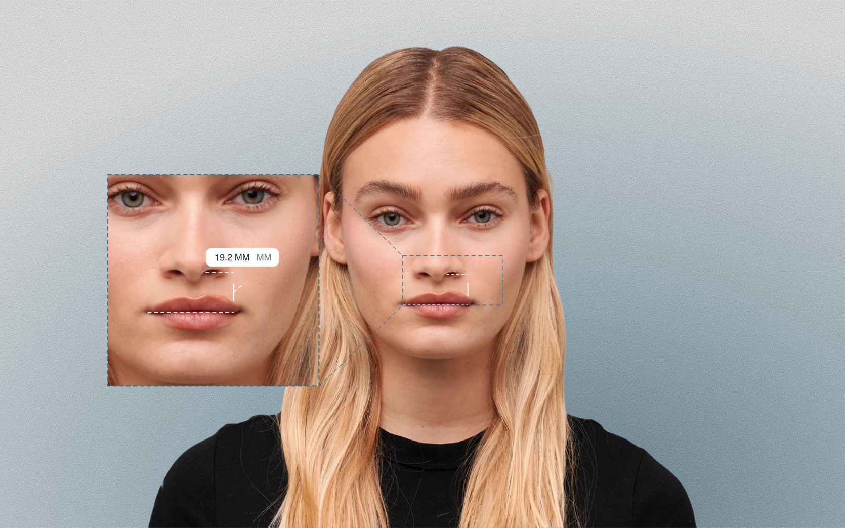 Nostril vertical span measured on a female front-facing portrait Nostril vertical span measured on a female front-facing portrait