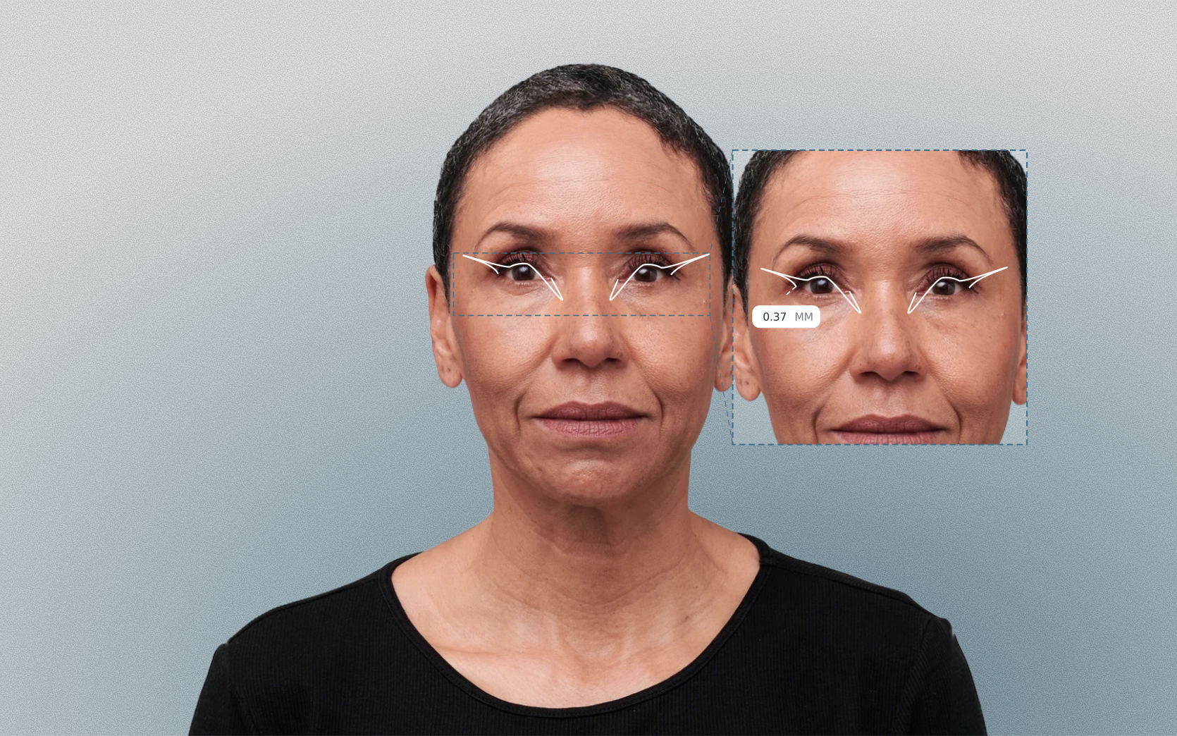 Upper eyelid curvature measured on a female front-facing portrait Upper eyelid curvature measured on a female front-facing portrait