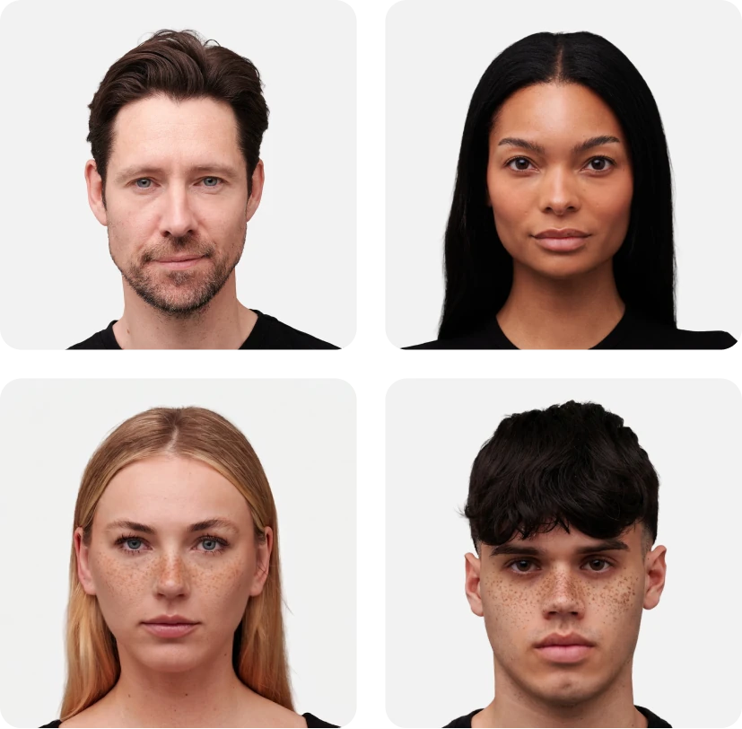 Group B sample: the same four faces with the freckled and unfreckled versions swapped